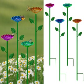 Bee Watering Station, 4 Pack Bee Baths for Garden Metal Bee Feeder with Colorful Flower Design, Butterfly Water Feeder Bowl for Outdoor Garden Yard Decor