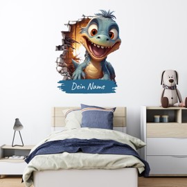 GRAZDesign Dinosaurier Wandtattoo mit Namen personalisiert Dino für Kinderzimmer Junge - Wandaufkleber über Bett & Sofa - 63x50cm