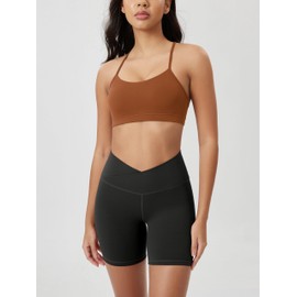 ODODOS Cloud Feeling Y Racerback Sports Bra for Women Wirefree Padded Strappy Yoga Bra, Caramel, Small