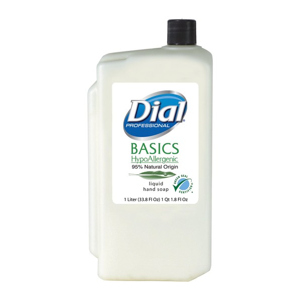 Dial 1326751 Basics Honeysuckle Floral White Pearl Hypoallergenic Liquid Hand Soap, 1 Liter Refill Cartridge (Pack of 8)