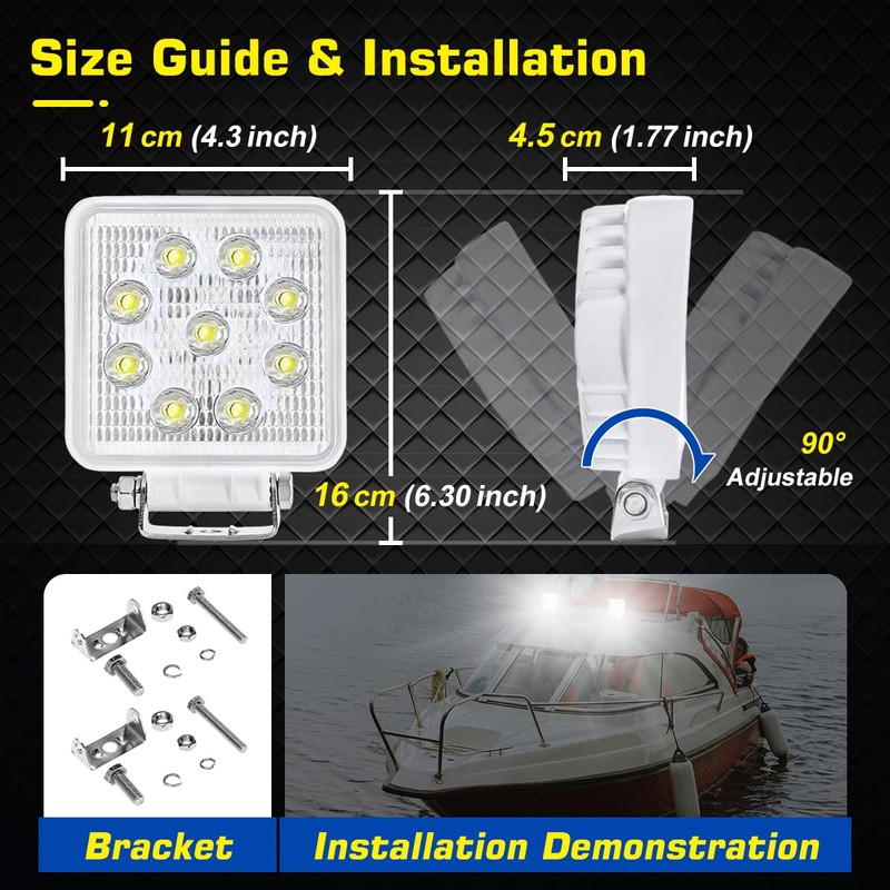 WFPOWER Boat Light 2 Pack, LED Marine Spotlights Waterproof, Deck