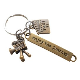 Bronze Movie Charm Keychain with Camera, Take 22 Charm & Enjoy the Journey Charm, Director, Videographer, or Actor Keychain