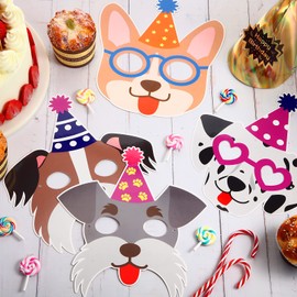 12 Pieces Dog Birthday Masks and Garland - Funny Paper Masks for Dog Theme Party Decoration - Cardstock Baby Shower Banner for Puppy Birthday Party Favors