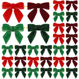 Daifunli 30 Pcs Christmas Velvet Bows 3.15" Bows for Christmas Tree Premade Bow for Christmas Wreath, Craft Gift Wrapping, Festive Winter Decor, Garland, Wedding(Red, Green, Dark Green, Burgundy)