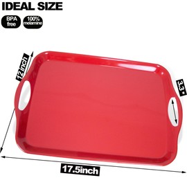 KAQAHIDO Large Melamine Serving Trays for Eating, 17.5’’ x 12’’ Serving Platter for Appetizer, Charcuterie, Food, Snack, Cupcakes, Dessert, BPA-Free, Dishwasher Safe Tray, Set of 2, Red