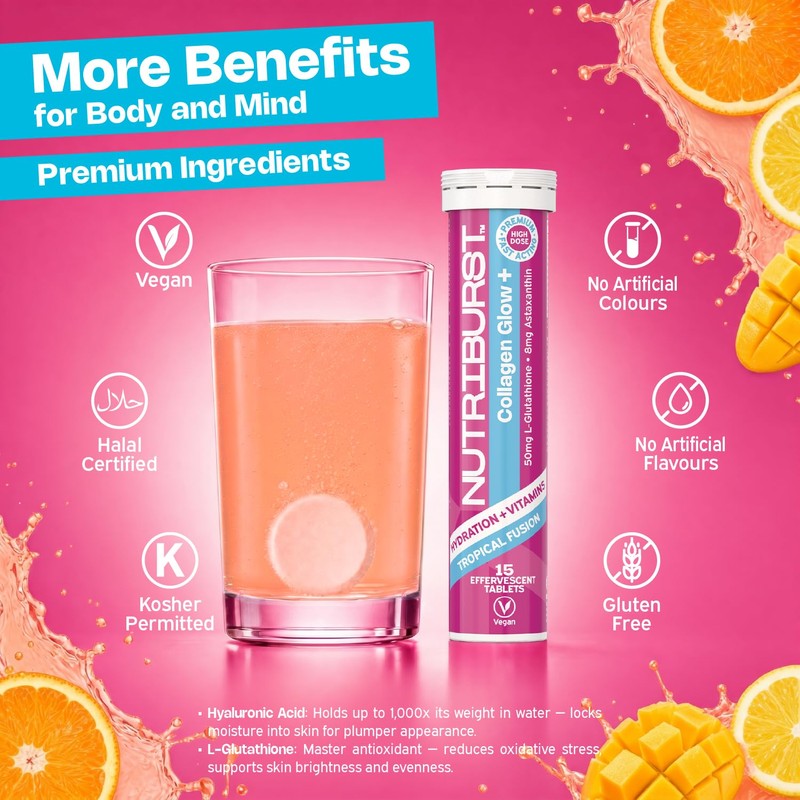 Nutriburst Collagen Beauty+ Effervescent Tablets - Vitamin C, Zinc &