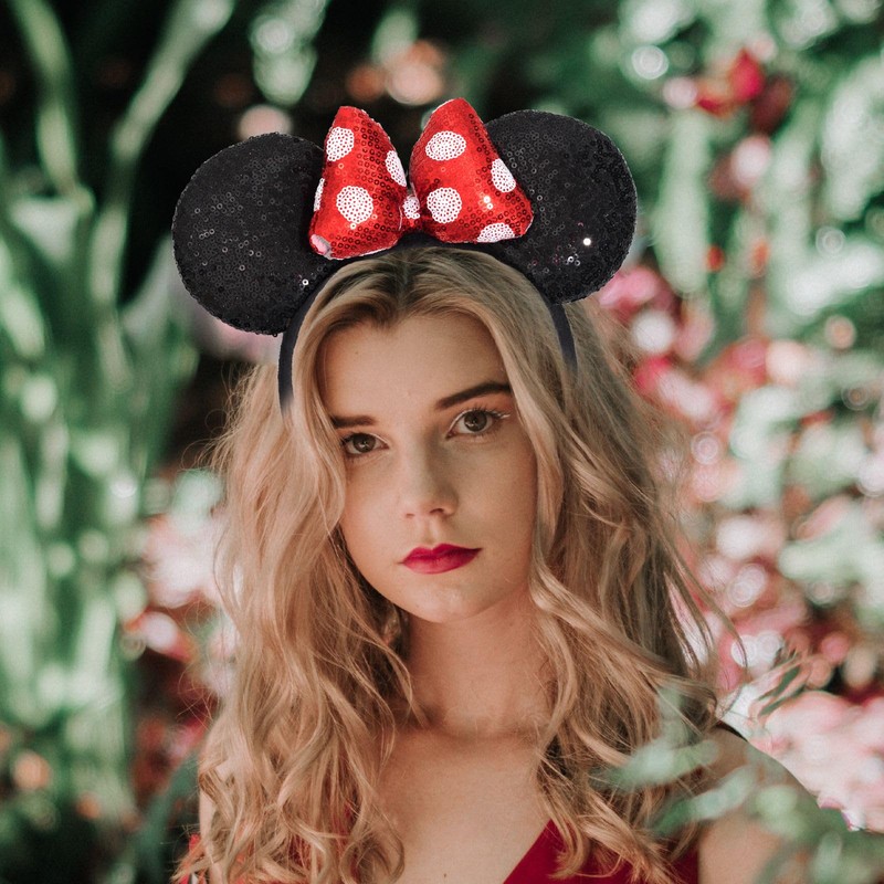 Jeffan Mouse Ears Headbands, Sequin Mouse Ears for Women, Shiny