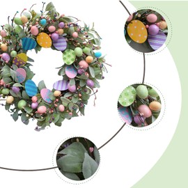 24 Inch Spring Easter Eggs Wreath with Lamb Ears Leaves for Front Door, Glitter Eggs Green Leaves Door Wreath with Berries for Indoor and Outdoor, Easter Egg for Home Decor