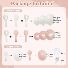 Pink And White Balloons Arch Kit, Double Stuffed Pastel Pink Balloons Garland Boho Baby Pink White Orange Neutral Balloons Arch Kit for Wedding Birthday Bridal Shower Birthday party Decorations