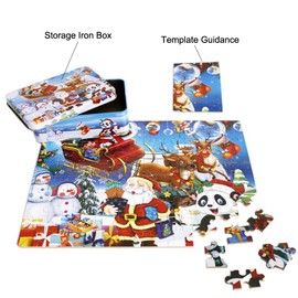 FunnyGoo 100 pieces Colorful Wooden Santa Jigsaw Puzzle Merry Christmas Xmas Santa in a box great gift for kids