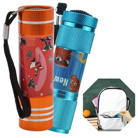 2Pk - Orange and Sky Blue 9 LED Aluminium Torches, Minnie Mouse and Finding Dory Pocket Torches, 8.7cm Flashlight for Camping, Perfect for Kids Girls 3+Y
