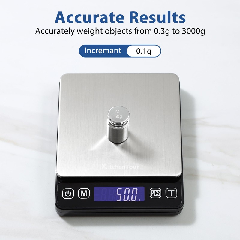 KitchenTour Digital Kitchen Gram Scale - 3000g/0.1g - High Accuracy