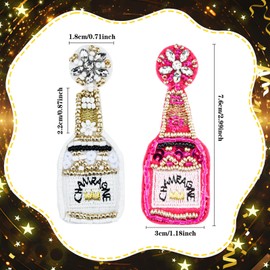 New Year Sparkling Earrings for Women,2025 Rhinestone Dangle Earrings Star Shaped Champagne Gold Sequined Earrings for Party elebration Wedding (2PCS Beads Champpagne)