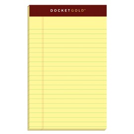 TOPS Docket Gold Writing Tablet, 5 x 8 Inches, Perforated, Canary, Narrow Rule, 50 Sheets per Pad, 6 Pads per Pack (99704)