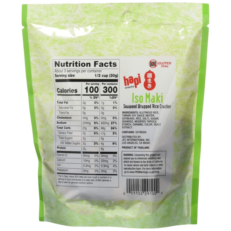 HAPI Gluten-Free Iso Maki Seaweed-Wrapped Rice Crackers, 3 Ounce (Pack