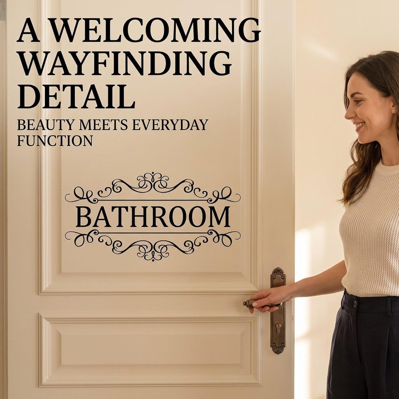 Bathroom Door Wall Sticker, Removable English Letter Signs, Decorative Decal