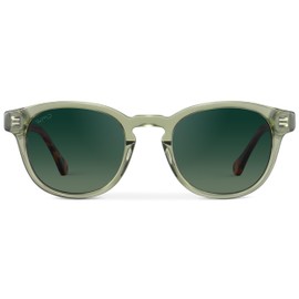 WMP Eyewear - Men's Retro Round Oval Polarized Sunglasses, Lightweight Acetate Frame, UV Protection, Metal Core Design (Palm Green/Smoke Green Gradient Lens)
