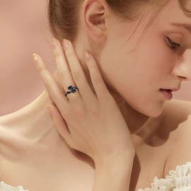 YAFEINI Skull Ring 925 Sterling Silver Ajustable Black Rose Skull Gothic Wedding Ring Gothic Jewelry Gifts for Women Men