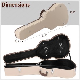 efunmodern 39" Classical Guitar Hard Case Microgroove Flat Beige Portable