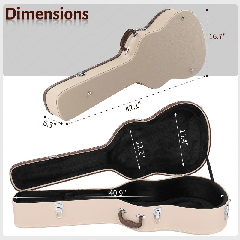 efunmodern 39" Classical Guitar Hard Case Microgroove Flat Beige Portable