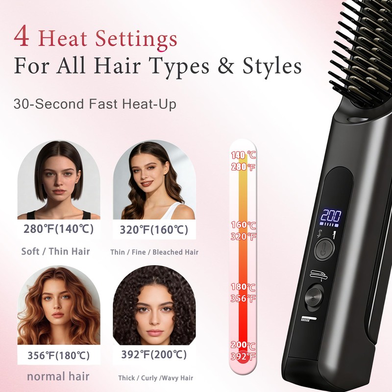 SL Euthtion Cordless Hair Straightener Brush - Curler 2 in