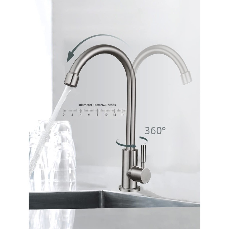 Cold Water Only Faucet SUS304 Stainless Steel Faucet for Kitchen