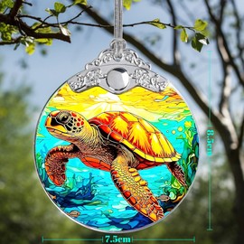 Jocidea Christmas Ornament, Sea Turtle Christmas Decor, Sea Turtle Ornaments for Christmas Tree, Stained Glass Ornament, Sea Turtle Gifts, Holiday Decorations and Xmas Gifts Ideas