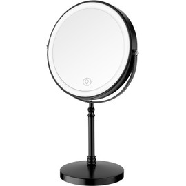 Lighted Makeup Mirror, 3000 mAh Rechargeable Double Sided Magnifying Vanity Mirror with 3 Colors, 1x/10x, 360° Rotation , Brightness Adjustable Magnification Cosmetic Light up Mirror, Women Gift