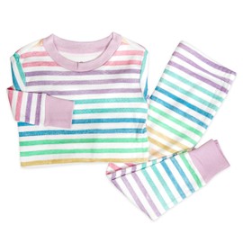 HonestBaby unisex baby Organic Cotton 2-piece Snug Fit Pajama Set, Rainbow Stripe, 4T US