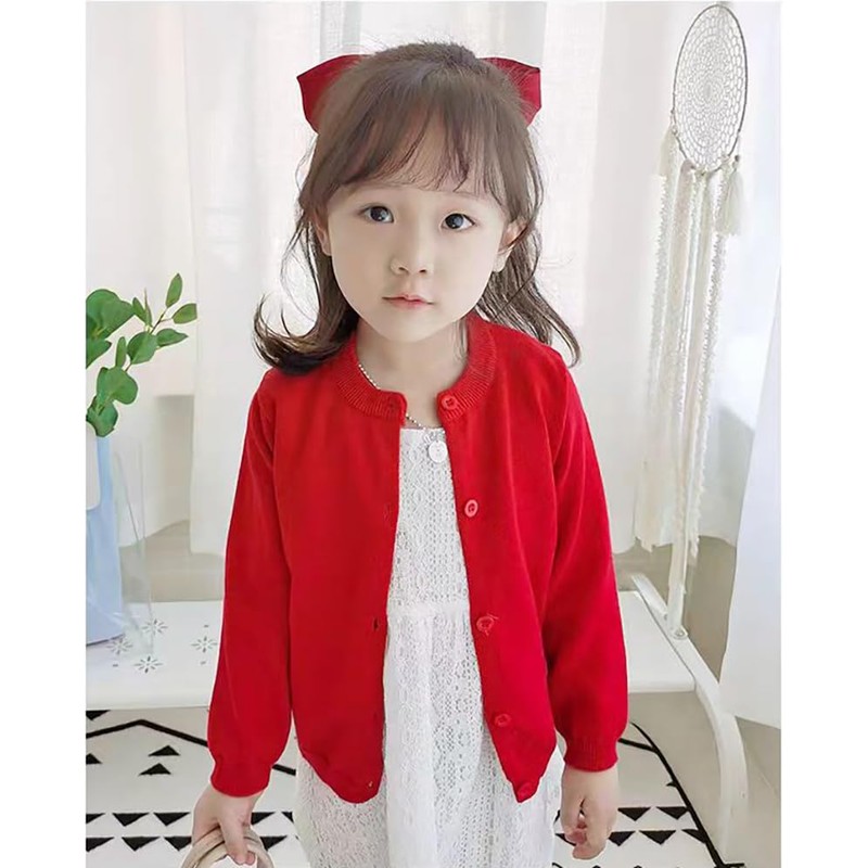 HahaNice Girls Long Sleeve Cardigans School Sweater 2Y-7Y, red