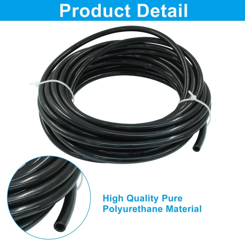 8mm x 5mm Pneumatic Tubing PU Polyurethane, Black, 32.8ft