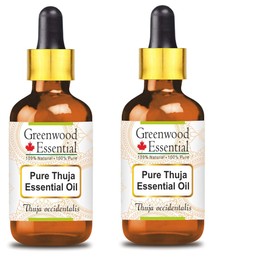 Greenwood Essential Pure Thuja Essential Oil (Thuja occidentalis) with Glass Dropper Steam Distilled 100ml X 2 (6.76 oz)