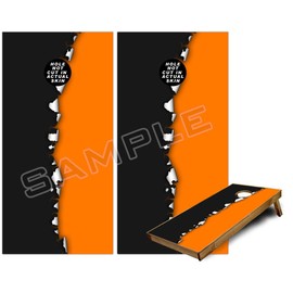 Cornhole Bag Toss Game Board Vinyl Wrap Skin Kit - Ripped Colors Black Orange (fits 24x48 Game Boards - Gameboards NOT Included)