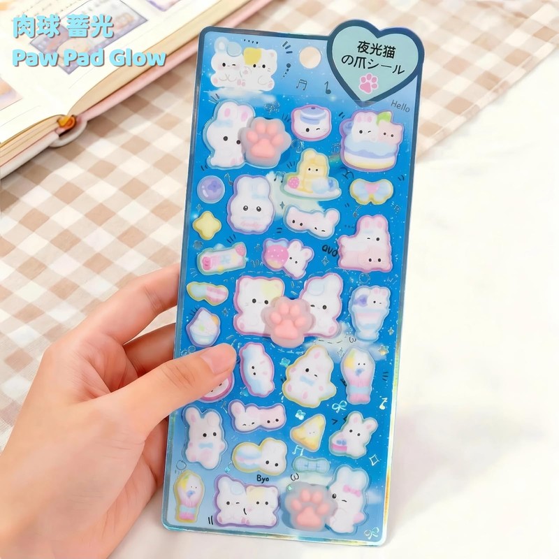 zenoco Squishy Stickers, 3D, Noctilucent, Cat Paw Design, Squishy Style,