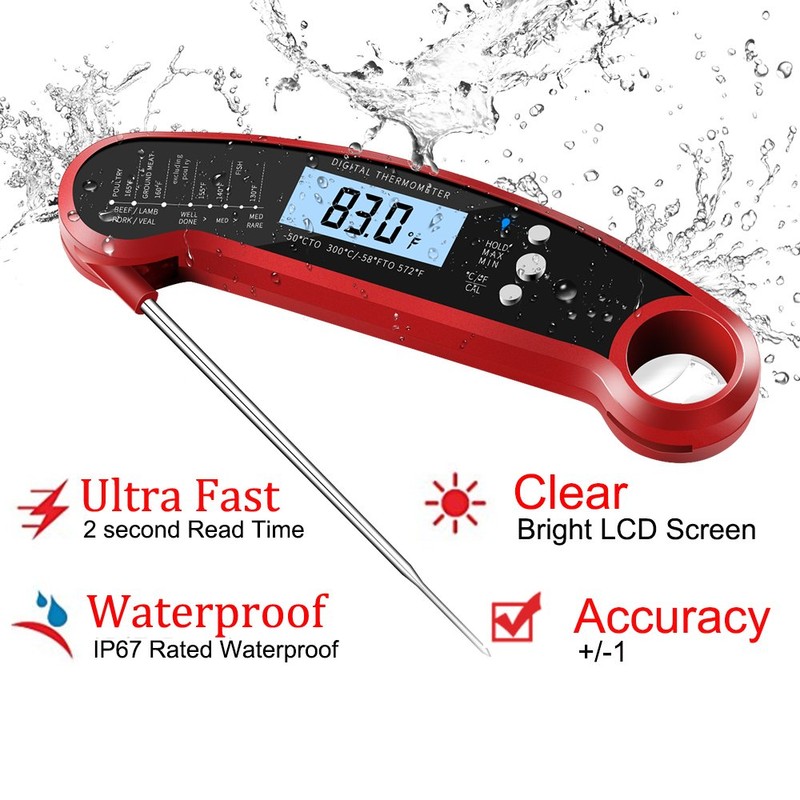 Cooking Thermometer,IP67 Waterproof Digital Meat Thermometer with Backlight, Calibration &