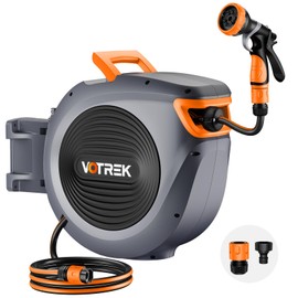 Retractable Garden Hose Reel Outside [1/2 inch ×100 FT], VOTREK Automatic Rewind Wall Mounted Hose Reel [Heavy Duty] with Any Length Lock, 180° Swivel Bracket, 9 Pattern Nozzle for Watering Cleaning