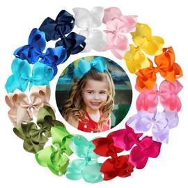 20 colores de 6 pulgadas, clips de doble capa, cinta de grogrén, lazos grandes, pinzas de cocodrilo para el pelo, accesorios para el cabello para niñas y niños pequeños