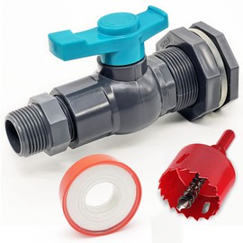 Qitdathn Rain Barrel Spigot Kit with an Hole Saw Include PVC Bulkhead Fitting Ball Valve Thread Seal Tape and Garden Hose Male Threaded Adapter(1" Male) for 1" Female Threaded Connector(1 inch)