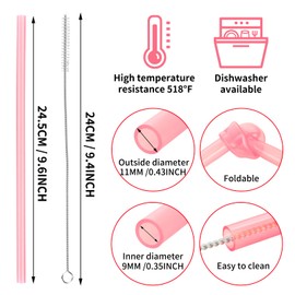 6 Stück Silikon Strohhalme 6 mm Wiederverwendbare Transparente Trinkhalme BPA frei mit Strohhalm Reinigungsbürste