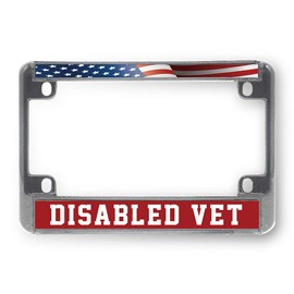 Sign Destination Metal Bike License Plate Frame Disabled Vet Motorcycle Tag Holder Chrome 4 Holes One Frame