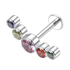 GAGABODY Labret Studs 16g Tragus Earring Internally Threaded Labret Silver Helix Earring Titanium 16g Earrings G23 Titanium Earrings Rainbow CZ Cartilage Piercing 8mm Lip Studs Earring Piercing