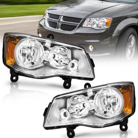 WEELMOTO for 2011-2020 Dodge Grand Caravan Headlights Assembly Compatible with 2008-2016 Chrysler Town Country Headlamp Chrome Housing Amber Reflector Replacement Headlight