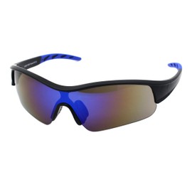 PASTL ANSI Z87.1+ Protective Safety Sunglasses Mirrored Lens Light Wrap Half Rim Blue