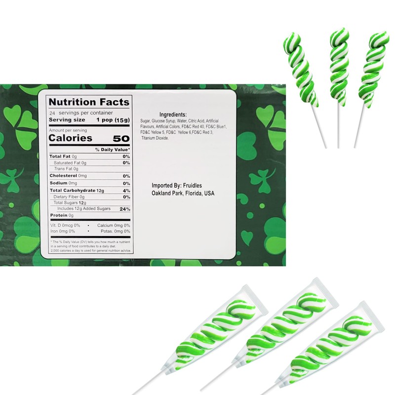 Fruidles St. Patrick's Day Twist Lollipops, Party Favor Box, Individually