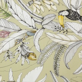 Linen Fabric Digitally Printed Sold by the Metre - Half Panama 100% Organic Cotton, Oeko-Tex Standard 100 - Width 280 cm - Length Selectable 50 in 50 cm | Maragogi, Tropical, Toucan, Green, Yellow