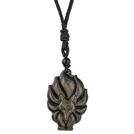 KYEYGWO Natural Golden Obsidian Pendant with Adjustable Nylon Rope, Carved Stone Pendant Healing Crystal Necklace Gemstone Amulet Jewellery for Men and Women, Obsidian Nylon Golden Obsidian Obsidian