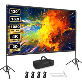 Outdoor Projector Screen with Stand, Qoolfoto 120 Inch Portable Projector Screen, Indoor Outdoor Projection Screen 16:9 4K HD Wrinkle-Free Movie Screen with Carry Bag for Backyard Movies Home Theater