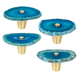 Rockcloud Pack of 4 Natural Agate Slice Cabinet Knobs Dresser Cupboard Pull Home Decoration Furniture Hardware Handle, Blue