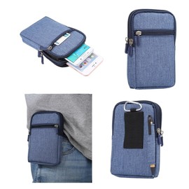 DFV mobile - Universal Multi-Functional Vertical Stripes Pouch Bag Case Zipper Closing Carabiner for Wiko Kite 4G - Blue (17 x 10.5 cm)