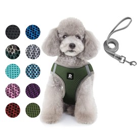Dog and Cat Universal Harness with Leash - Cat Harness Escape Proof - Adjustable Reflective Step in Dog Harness for Small Dogs Medium Dogs - Soft Mesh Comfort Fit No Pull No Choke Tactical Green S